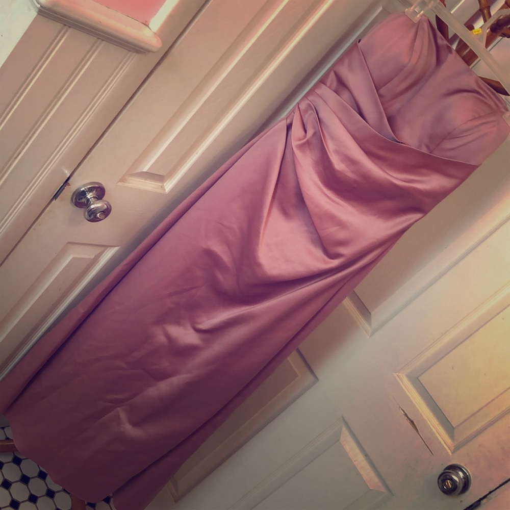 Pink strapless gown.
